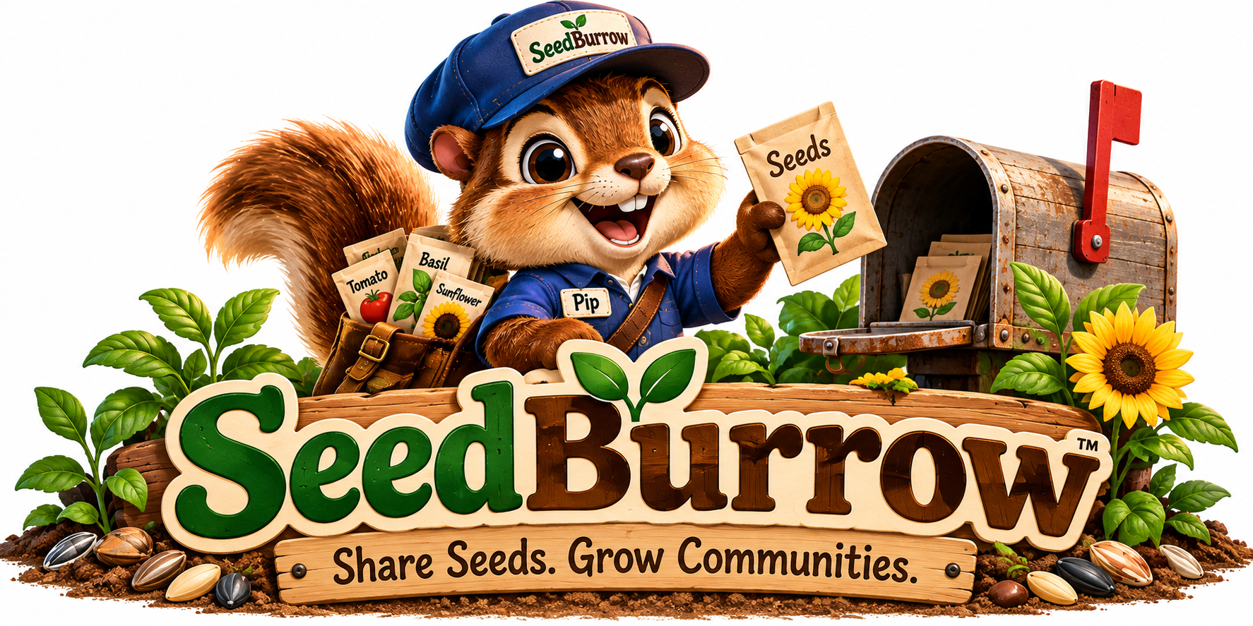 Pip the chipmunk delivering seeds for SeedBurrow